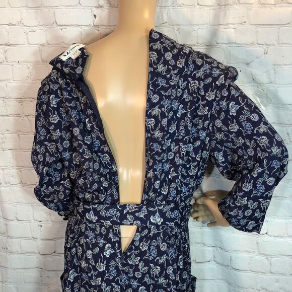 Vintage SL Fashions Blue Floral Belted Dress 1980s Size 18 Fits Much Smaller - Picture 7 of 10
